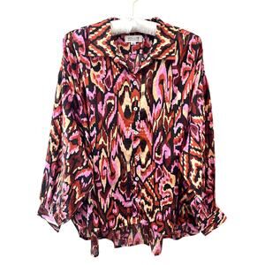 MOLLY BRACKEN 100% Cotton Boho Print Ikat Button Blouse Top NWT | Large